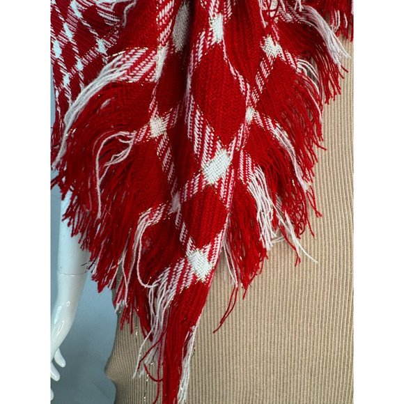 Red Plaid Scarf Shawl With Fringe 43" x 43" Polyester Blend - Picture 3 of 16